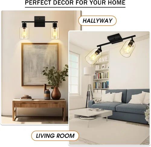 Miniatura 6 de Accesorios de iluminación de riel de techo para cocina, luces de pared negras de 2 luces, iluminación LED moderna con pantalla de vidrio, cabezal
