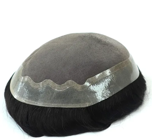 Miniatura 2 de Toupee - Sistema de reemplazo de cabello humano real negro para hombre, sistema de corte de cabello para hombres, piel fina, pelo real