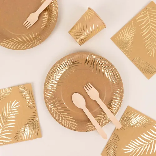 Miniatura 10 de Efavormart - Juego de vajilla de papel de goteo de 72 piezas, color oro rosa, platos desechables para cena y postre con tazas a juego para dulces 16