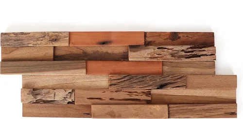 Miniatura 10 de Paneles de pared 3D de teca - Tablones de madera - Paneles de pared con acento de teca - Paneles de pared - Tablas de chapa en muro (12, natural)