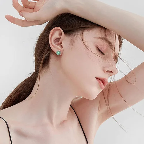 Miniatura 32 de Jade Earrings Studs,Green Jade Earrings for Women,925 Sterling Silver Earrings Studs for Sensitive Ears,Handmade Jade Earrings for Birthday