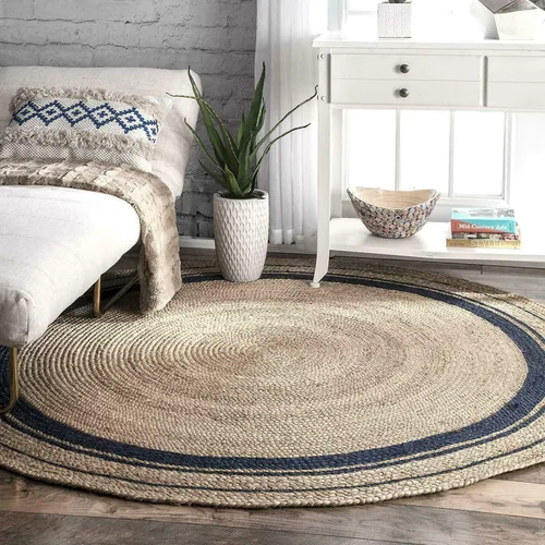 Miniatura 3 de Alfombra de yute natural trenzada a mano redonda alfombra de área hecha a mano para decoración del hogar (4 pies redondos (48 x 48 pulgadas), línea
