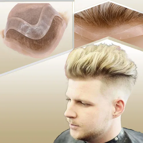 Miniatura 14 de Toupee para hombres, piezas de cabello 100% europeo, sistema de reemplazo de cabello humano virgen de 10 x 8 pulgadas, mono encaje con poliuretano