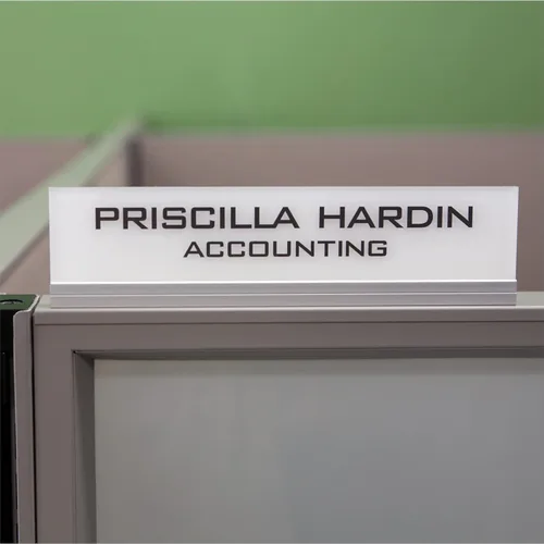 Miniatura 3 de Placa de identificación personalizada para cubículos de oficina. Soporte de aluminio moderno - 4 colores de placa (blanco escarchado)