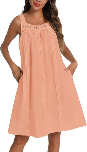 Miniatura 18 de YOZLY - Camisones de algodón sin mangas para mujer, camisón de tanque de noche con bolsillos
