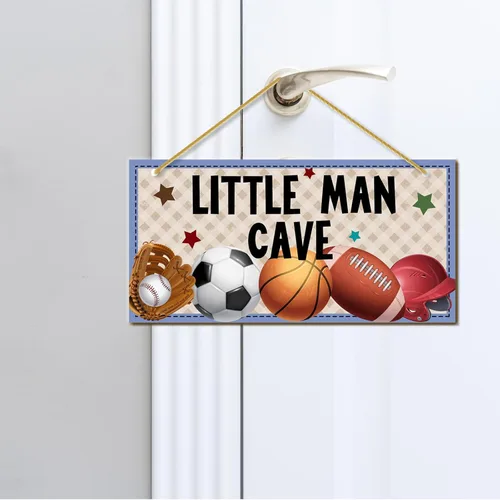 Miniatura 3 de Little Man Cave, decoración de habitación deportiva para niños, letrero de madera para puerta de bebé, decoración de pared para habitación de bebé
