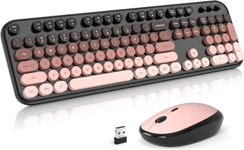 Miniatura 16 de Teclado y mouse inalámbricos, máquina de escribir, teclado de tamaño completo con teclado numérico y mouse conectado USB 2 en 1 para Windows 7/8/10