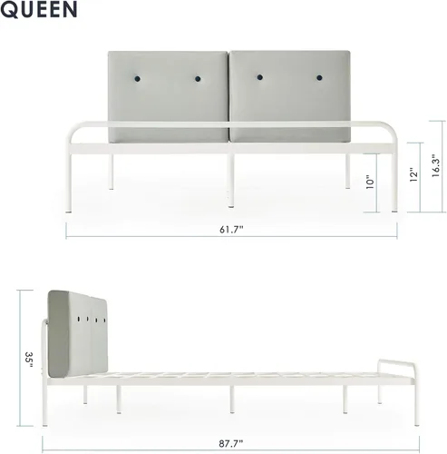 Miniatura 2 de Mellow Maggie - Cama de plataforma de metal con cabecera tapizada con cojín, listones de acero, fácil montaje, gris cielo, tamaño Queen Gris