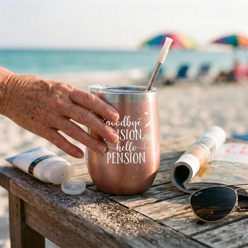 Miniatura 2 de ELEGANTPARK Regalos de jubilación para mujeres 2026, Goodbye Tension Hello Pension Vaso de vino aislado de 12 onzas con tapa y pajilla, divertido