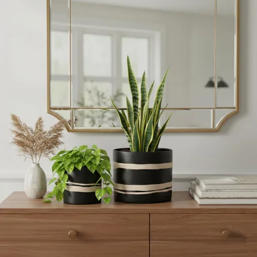 Miniatura 5 de Nihow Maceta moderna de cerámica – Maceta de 5 + 7 pulgadas para todas las plantas de interior – Macetas resistentes con orificio de drenaje
