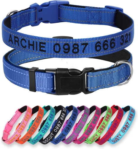 Miniatura 14 de Collar acolchado para perro, collar personalizado de neopreno suave para mascotas, nombre y número de teléfono bordado personalizado para mascotas