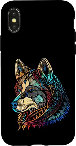 Miniatura 4 de iPhone 12/12 Pro Floral Flower Cute Dog Face Head Colorful Mandala - Funda Husky