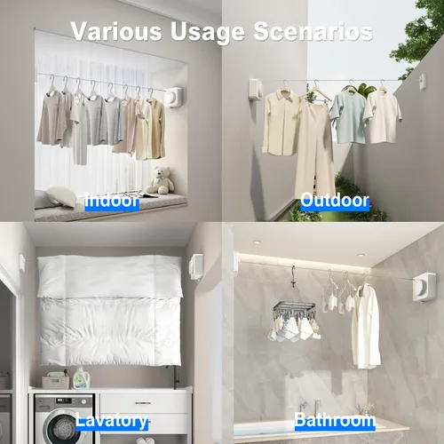 Miniatura 6 de MUSTORN Tendedero retráctil para interiores, línea de ropa para exteriores que no se hunde, línea de ropa resistente para secar la ropa, línea