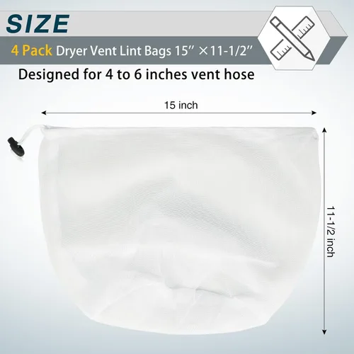 Miniatura 2 de Juego de 4 bolsas para atrapar pelusas de ventilación de secadora, trampa recolectora de pelusa y bolsa de filtro para atrapar pelusa y polvo, kit