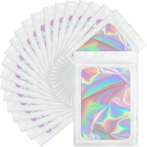 Miniatura 22 de Bolsas holográficas Mylar de 4 x 6 pulgadas, 100 bolsas pequeñas transparentes resellables a prueba de olores, bolsa de embalaje de plástico para 5