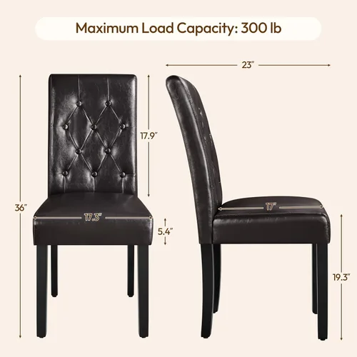 Miniatura 3 de Yaheetech Juego de 2 sillas de comedor tapizadas Parsons de cuero modernas con respaldo alto y patas de madera maciza, para comedor, sala de estar