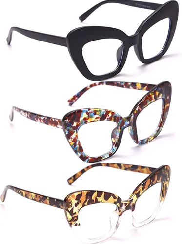 Miniatura 3 de Paquete de 3 lentes de lectura con bloqueo de luz azul, lentes de lectura con marco de ojo de gato para mujer