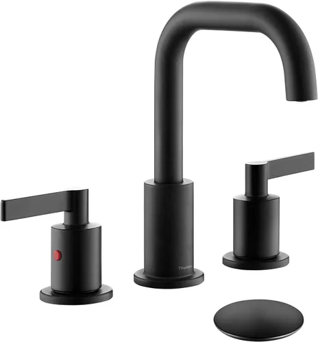 TAF288S-MB TAF288S-MB - Grifo de lavabo de baño de 8 pulgadas, color negro mate de 8 pulgadas, 3 agujeros con drenaje desplegable, moderno de arco