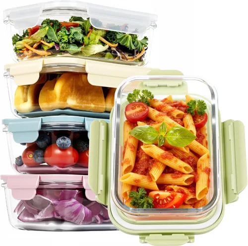 Paquete de 5 recipientes de vidrio de 25 onzas con tapas de ventilación de aire, recipiente de almacenamiento de alimentos de vidrio borosilicato