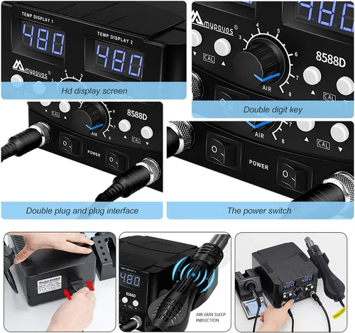 Miniatura 3 de Estación de soldadura LED digital 2 en 1 de 750 W con pistola de aire caliente para estación de reprocesado, soldador eléctrico para soldadura