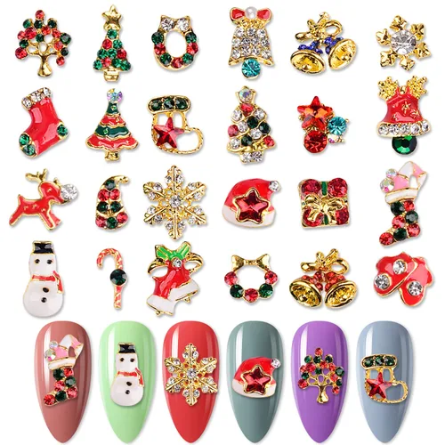 24 dijes de uñas de Navidad para uñas acrílicas, diamantes de imitación de uñas 3D, dijes de arte de uñas de diamante, dijes navideños para uñas,