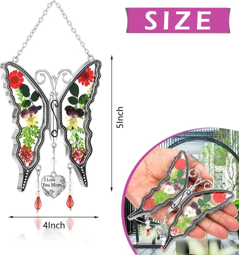 Miniatura 7 de KY &BOSAM - Adorno de mariposa atrapaluz para regalo de mamá, con la frase "I Love You Mom". Vitral para colgar en la ventana, carillón de viento
