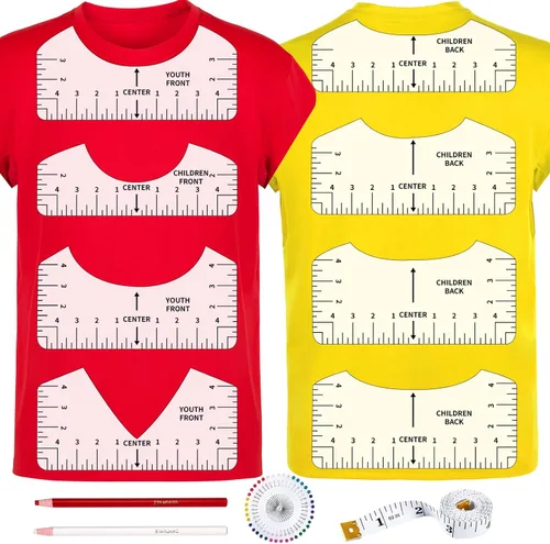Miniatura 16 de 12 piezas de guía de regla de camisetas para alineación de vinilo, accesorios de medición de camisetas, herramientas para prensa de calor Cricut