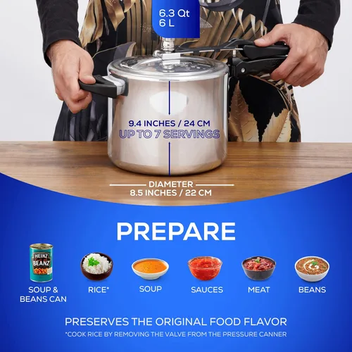 Miniatura 3 de Universal (6.3 Quarts / 6 Litros) Olla de presión, 7 porciones, olla de presión de aluminio con múltiples sistemas de seguridad y mangos resistentes