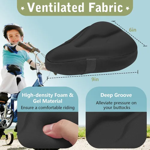 Miniatura 2 de Zacro Funda de cojín de gel para asiento de bicicleta para niños y niñas, funda de asiento de bicicleta antideslizante para niños pequeños, Funda