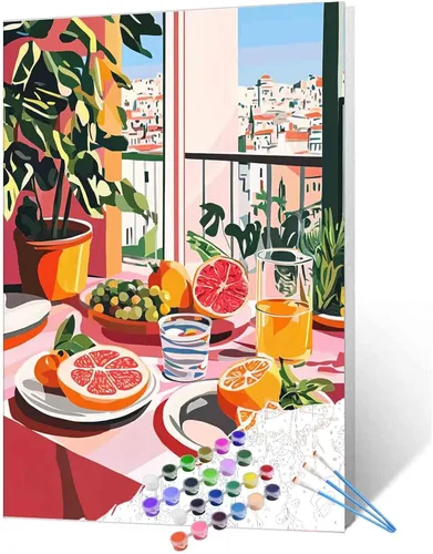 Miniatura 60 de Kits de pintura por números para adultos principiantes, pintura al óleo sobre lienzo de 16 x 20 pulgadas, lámpara de flores y óleo, pigmento 4-Art-06