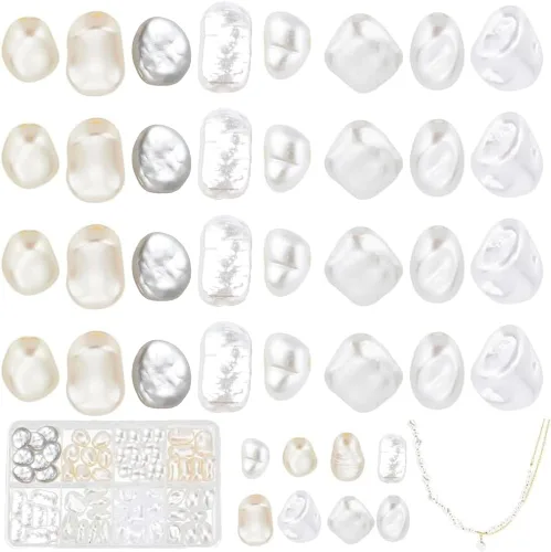 PH PandaHall 64 cuentas de perlas de plástico ABS, 8 estilos irregulares, cuentas sueltas cultivadas naturales para bodas, collares, pulseras,