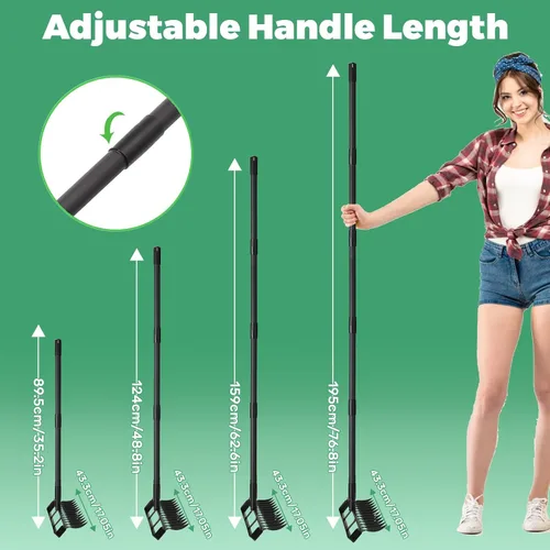 Miniatura 4 de Herramienta de jardín con estribo y mango ajustable de acero inoxidable de 76.8 pulgadas, azada de jardín resistente y rastrillo de 12 dientes 2