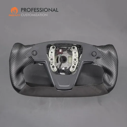 Miniatura 7 de MEWANT Funda para Volante de Coche de Fibra de Carbono Mate y Ante Cosida a Mano para Tesla Yoke Modelo S Plaid 2021-2023 / Modelo X 2021-2023