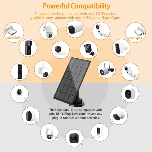 Miniatura 7 de Panel solar para cámara exterior, cargador solar resistente al agua IP66, suministro de energía solar continuo para cámaras de seguridad, con cable