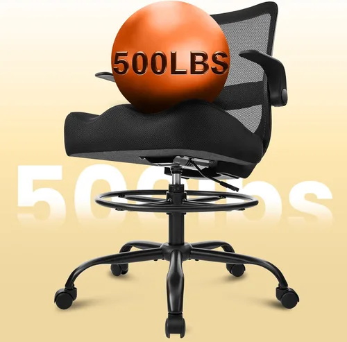 Miniatura 8 de Silla de dibujo de 500 libras – Silla de oficina alta con altura ajustable y anillo de pie para escritorio de pie, silla ergonómica de malla