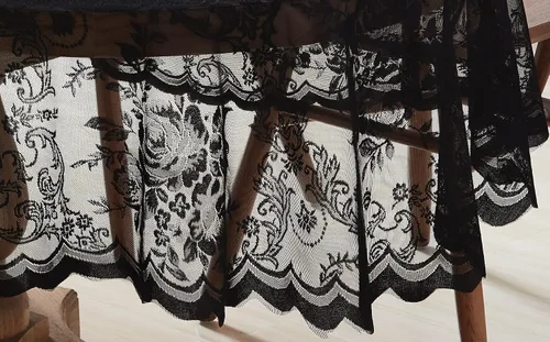 Miniatura 3 de LinenZone Hermoso mantel redondo de encaje con elegante borde festoneado para cualquier evento especial como boda, fiesta de cumpleaños, baby Negro