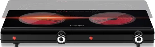 Placa eléctrica infrarroja de doble quemador – Estufa portátil de 1800 W, calentamiento en segundos, encimera para dormitorio, compatible con todos