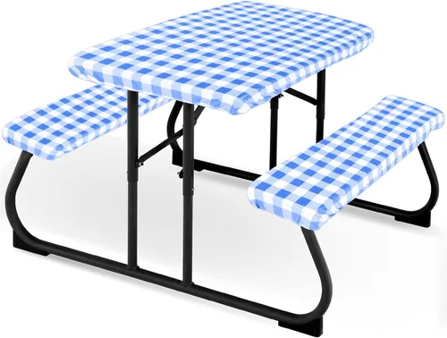 Miniatura 9 de Moukeren Funda de mesa de picnic de 3 piezas para niños con fundas de banco, mantel ajustable para exteriores, vinilo impermeable, para camping