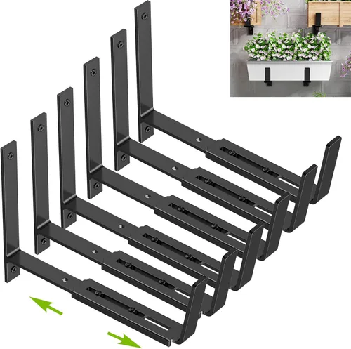 Miniatura 14 de Y&M Soportes de caja de ventana, de hierro resistente, ajustables, para barandillas, perfectos para balcones, vallas y jardines (4 unidades)