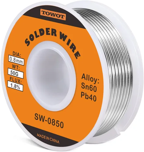 TOWOT Alambre de soldadura de núcleo de colofonia de plomo de estaño para soldadura eléctrica, contenido 1.8% flujo de soldadura Sn60-Pb40 (0.031