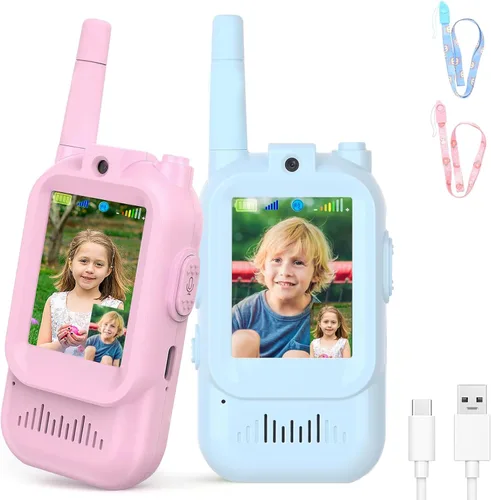 Miniatura 6 de Walkie Talkies de Video para Niños, Walkie Talkies Recargables para Niños Paquete de 2, Juguetes de Interior y Exterior para Juegos Fiestas