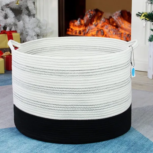 Miniatura 9 de Casaphoria - Canasta tejida con cuerda de algodón 3XL de 22 x 22 x 14 pulgadas, para sala de estar, mantas, ropa sucia, con asa (paquete de 1)