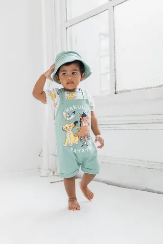 Miniatura 2 de Disney Conjunto de 3 piezas de overoles cortos de rizo francés para bebé, camiseta y sombrero, tallas de recién nacido a bebé (0-24 meses)