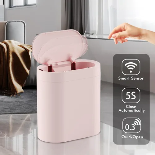 Miniatura 5 de SYNCVIBE Basurero de baño con tapa de 2 galones delgado con sensor de movimiento, cubo de basura de plástico automático estrecho para dormitorio