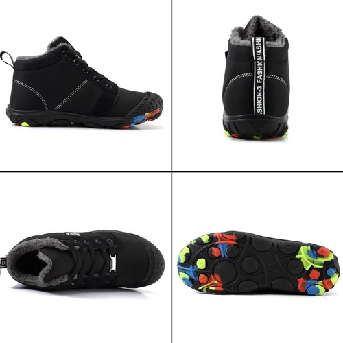 Miniatura 2 de FLIOZY Botas de nieve para niños y niñas, botas de invierno anticolisión, con forro de piel, cálidas, resistentes al agua, zapatos de senderismo