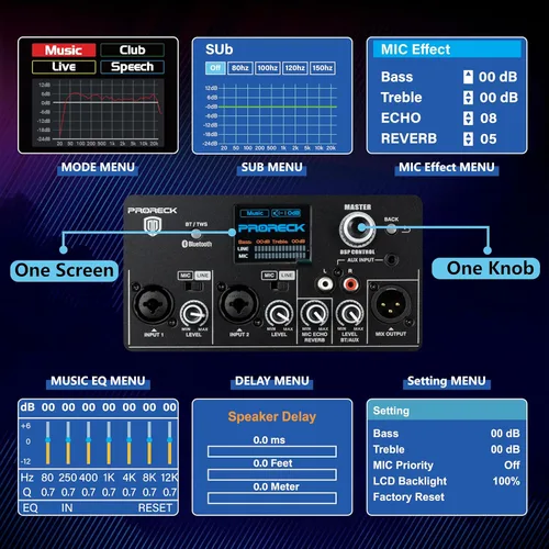Miniatura 7 de PRORECK 900EX - Sistema PA portátil de columna de matriz de línea pico de 2000 W, subwoofer alimentado de 12 pulgadas con DSP integrado, TWS