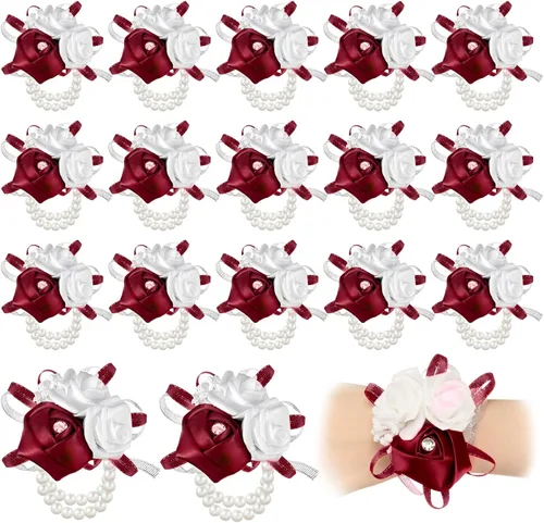 Miniatura 9 de Zeyune 18 ramilletes de muñeca para baile de graduación, boda, ramillete de rosa artificial, flor de mano para madre de novia y novio, novia, dama