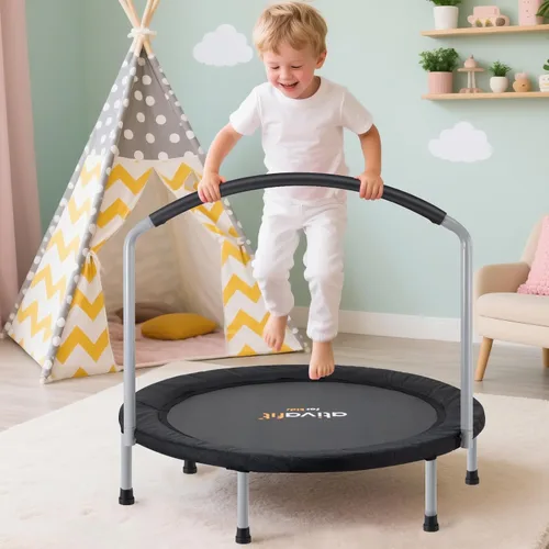 Miniatura 7 de ATIVAFIT Trampolín infantil de 36 pulgadas con mango grande, compacto para interiores y exteriores, mini trampolín para niños pequeños (2-6 años)