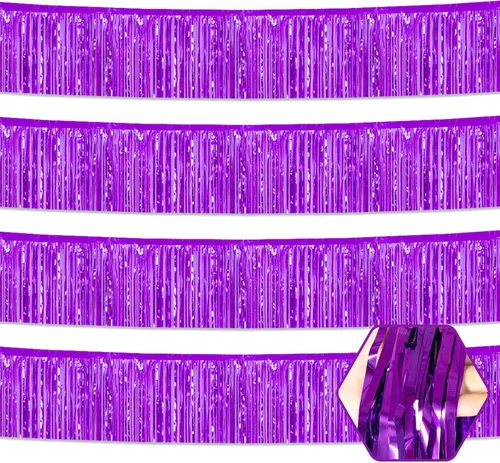 Miniatura 13 de Paquete de 4 guirnaldas de flecos de papel de aluminio negro de 10 pies con serpentinas metálicas de oropel para colgar en la pared, telón de fondo