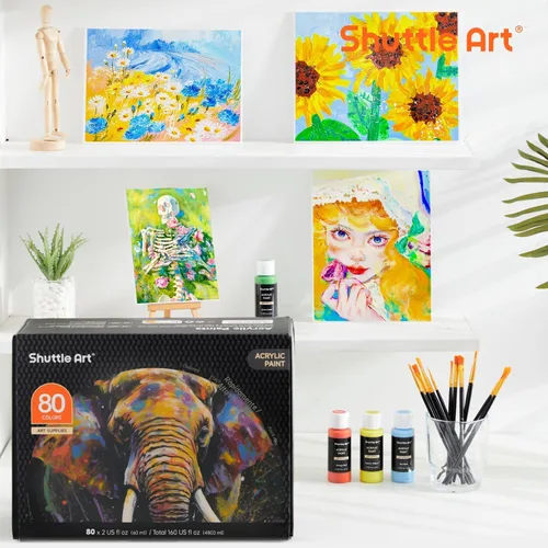 Miniatura 8 de Pintura acrílica de 80 colores Shuttle Art, juego de pintura acrílica con 12 pinceles de pintura, botellas de 2 oz/60 ml, pinturas premium Regular